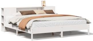 vidaXL Massivholzbett mit Regal ohne Matratze Weiß 200x200 cm Kiefer 3322820