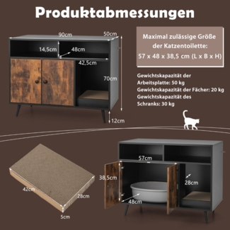 Katzenschrank mit Kratzunterlage & Schrägen Metallbeinen 90 x 50 x 70 cm