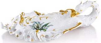 Casa Padrino Barock Serviertablett Schwan mit Lilien Weiß / Gold / Mehrfarbig 54x30 x H. 16 cm - Handbemaltes Keramik Tablett im Barockstil