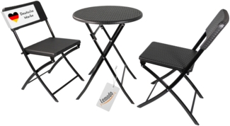 Balkonmöbel Set 3-teilig, klappbar, 2x Balkonstühle + 1 runder Balkontisch, Rattan-Optik