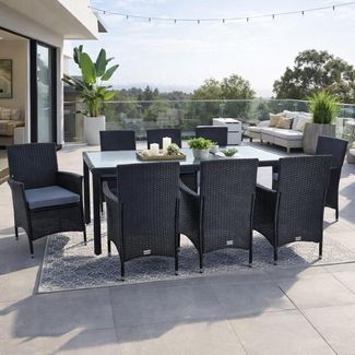 Estexo Gartenmöbel Set für 8 Personen, Polyrattan schwarz, 190 x 90 x 75 cm