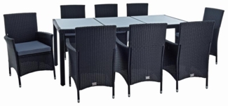 Estexo Gartenmöbel Set für 8 Personen, Polyrattan schwarz, 190 x 90 x 75 cm