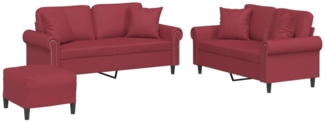 vidaXL 3-tlg. Sofagarnitur mit Kissen Weinrot Kunstleder 3202168