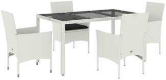 vidaXL 5-tlg. Garten-Essgruppe mit Kissen Weiß Poly Rattan und Glas 3278581