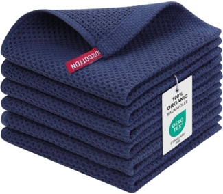 Moosfor 6er Set Geschirrtücher 100% Baumwolle Marine Blau 30x30cm