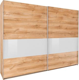 Schwebetürenschrank Kleiderschrank Bramfeld plankeneiche weißglas 270 x 64 x 208 cm