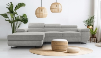 AX LIVING Hellgrau Cord Couch L Form – Arborio L Wohnlandschaft 280cm