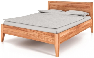 Bett Sydo 7 aus Kernbuche massiv 160x200 cm mit Holzkopfteil und Holzbeinen
