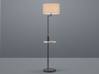 LED Stehleuchte Schwarz matt mit Stoffschirm, Ablagetisch & USB Anschluss, 160cm