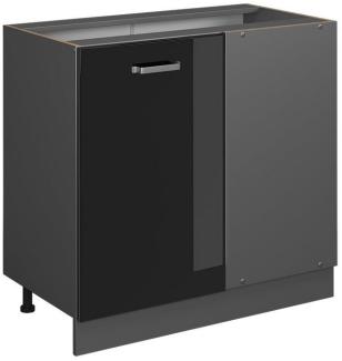 Vicco Eckunterschrank R-Line, Schwarz Hochglanz/Anthrazit, 86 cm ohne Arbeitsplatte