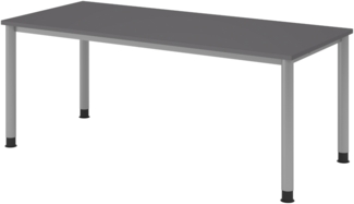 bümö höhenverstellbarer Schreibtisch H-Serie 180x80 cm in graphit, Gestell in Silber - großer PC Tisch für's Büro manuell höhenverstellbar, Computertisch verstellbar, HS-19-G-S