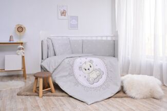 Lorelli Babybettwäsche Set Smile 6-teilig Decke 140x95 Kissen 43x35 Bett 120x60 grau Sterne