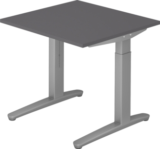 bümö manuell höhenverstellbarer Schreibtisch 80x80 in graphit Gestell in Silber - PC Tisch höhenverstellbar & klein, höhenverstellbarer Tisch Büro, kleiner Computertisch verstellbar, X08-G-SS