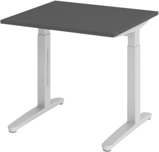bümö manuell höhenverstellbarer Schreibtisch 80x80 in graphit Gestell in Silber - PC Tisch höhenverstellbar & klein, höhenverstellbarer Tisch Büro, kleiner Computertisch verstellbar, X08-G-SS