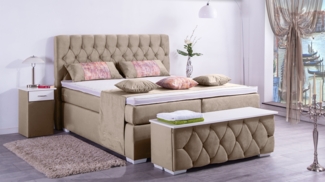 Meisterbetten Boxspringbett Jana 180x220 in VS-Beige, Matratzenbezug Nano, Ergoflex-Topper
