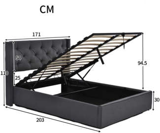 Merax Hydraulisches Polsterbett 160x200 Stauraumbett Doppelbett aus Baumwolle mit Metallrahmen & Lattenrost Grau