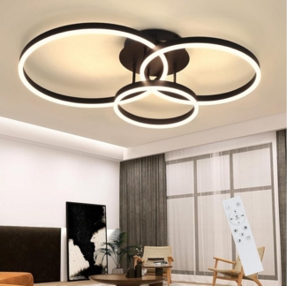 Nettlife LED Deckenleuchte Modern Schwarz Dimmbar 3 Ring 74W 82CM Deckenlampe, mit Fernbedienung, LED fest integriert, Warmweiß Neutralweiß Kaltweiß, Schlafzimmer Büro Küche Arbeitszimmer Hotel