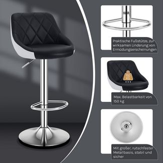 WOLTU BH30sz-2 Design 2 farbig Barhocker mit Griff , 2er Set , stufenlose Höhenverstellung , verchromter Stahl , Antirutschgummi , pflegeleichter Kunstleder , gut gepolsterte Sitzfläche , schwarz+weiss