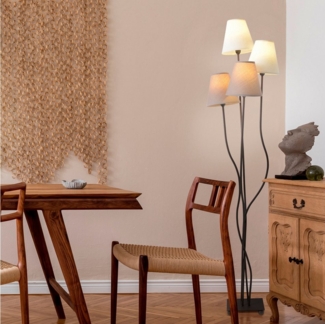 näve Stehlampe Boho, ohne Leuchtmittel, 4flg, E14, Textilschirme 2x beige, 2x braun, inkl. Fußschalter