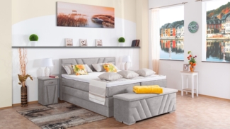Meisterbetten Boxspringbett Terz 180x200 in DS-Silbergrau, Matratzenbezug Nano, Komfortschaum-Topper