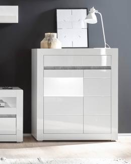 Highboard "Carat" Kommode mit LED 100cm weiß Hochglanz beton grifflos MDF