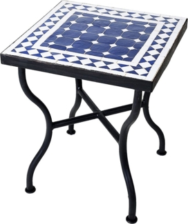 Marrakesch Orient & Mediterran Interior Beistelltisch Beistelltisch mediterran Marrakesch Blau Weiss - Eckig 40x40 cm (1-St), Handarbeit