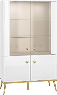 Lomadox Highboard GUBIN-131, weiß Hochglanz, goldfarbene Details, Vitrine mit Glas, 92/152/40 cm