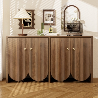 Merax Sideboard in Walnussoptik – 147×40×80 cm mit 4 Türen, verstellbaren Einlegeböden & Alugriffen – Vielseitiger Aufbewahrungsschrank