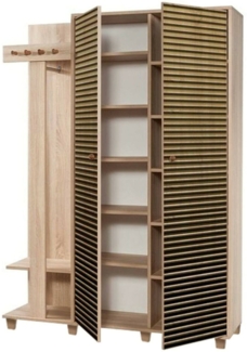 Dmora Eingangsmöbel Liana, Moderner Eingang, Wandgarderobe, Multifunktions-Aufbewahrungskonsole, 135x36h194 cm, Eiche
