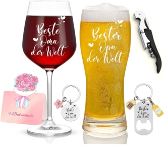 Weinglas und Bierglas Set mit Gravur - Oma und Opa Geschenke