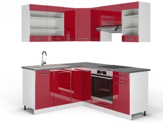 Eckküche Fame-Line Bordeaux Hochglanz/Weiß 190 x 60 cm , AP Anthrazit Vicco