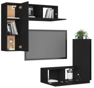 vidaXL 4-tlg. TV-Schrank-Set Schwarz Spanplatte [3078794]