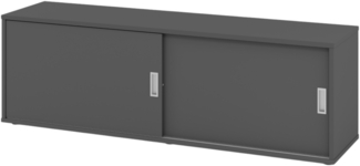 bümö Lowboard Schiebetürenschrank in graphit - Büromöbel Sideboard aus Holz, 160 cm breit, Büroschrank nur 40 cm schmal, Büro Schrank mit Schiebetüren für Ordner & Co, 1750S-G-G