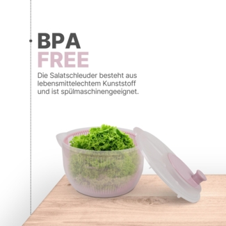 Salatschleuder ( 2,7 Liter, Ø20cm ) BPA-frei, 3in1 - Schleuder, Sieb und Salatschüssel, 3D Kurbel - Schleudern ohne Kraftaufwand, Salattrockner
