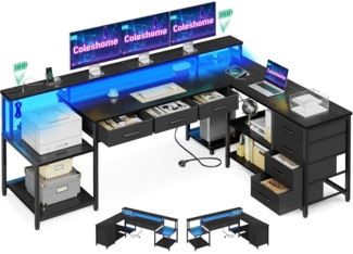 Gaming Tisch 7 Schubladen Großzügiger Stauraum RGB LED Schwarz 199.5×145.5cm