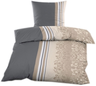 Casa Colori Bettwäsche Biber 135x200 cm mit Reißverschluss 100% Baumwolle, Biber, 2 teilig, Anthrazit Taupe mit Ornamente