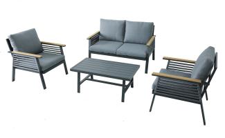 DENIA Lounge-Gruppe: Luxus-Outdoor-Set mit grauen Kissen und Tisch