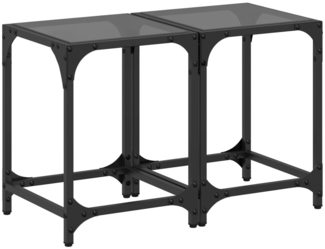 vidaXL Couchtische mit Glasplatte 2 Stk. Schwarz 30x30x40 cm Stahl 845953