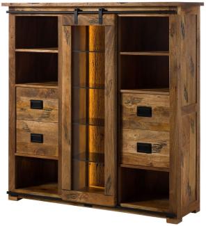 Massivmoebel24 Highboard (Mango / Altholz 142x45x147 natur lackiert RAILWAY LUX #121)