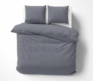 Mako Satin Bettwäsche Streifen nachtblau/weiß 135x200 + 80x80