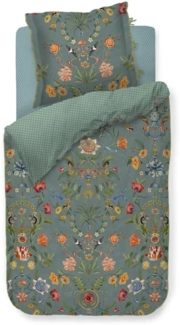 PIP Studio Perkal Bettwäsche 135x200 Botanico Verde Blue Vögel Blumen Wende
