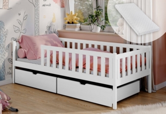 Kids Collective Kinderbett mit Rausfallschutz, Lattenrost und optionaler Matratze, Kinder Bett (mit zwei Schubladen), 80x160 cm: von 3. bis 10. Lebensjahr, weiß, mit Matratze