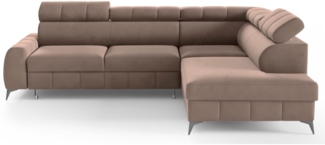 Selsey 'London' Ecksofa mit Schlaffunktion, Veloursbezug in Hellbraun, rechtsseitig, 83 x 274 x 203 cm