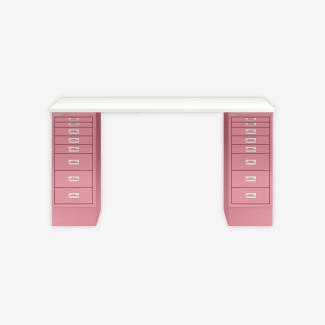 MultiDesk, 2 MultiDrawer mit 8 Schüben, Dekor Weiß, Farbe Pink, Maße: H 740 x B 1400 x T 600 mm