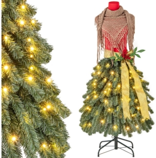 COSTWAY Künstlicher Weihnachtsbaum, 150cm, 100 LEDs, in Schneiderpuppen-Optik