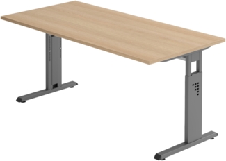 bümö höhenverstellbarer Schreibtisch O-Serie 180x80 cm in Eiche, Gestell in Graphit - großer PC Tisch für's Büro manuell höhenverstellbar, Computertisch verstellbar, OS-19-E-G