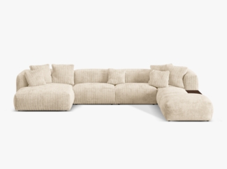 Micadoni Panorama-Ecksofa Martina 5-Sitzer Kord Helles Beige Rechts