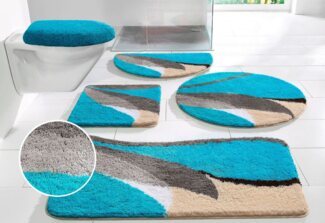 my home Badematte Magnus, Badvorleger, Badezimmer Teppich, Höhe 20 mm, rutschhemmend beschichtet, schnell trocknend, strapazierfähig, Polyacryl, rechteckig, 2-tlg. Hänge-WC Set, mehrfarbig, Badteppich, Badematten auch als 2 teiliges Set & rund