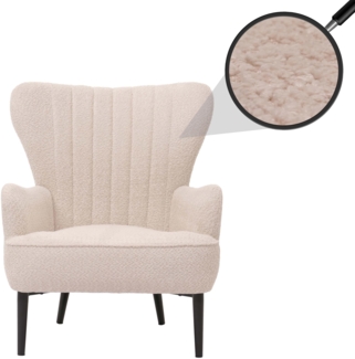 Lounge-Sessel HWC-K37, Cocktail-/Ohrensessel Polsterstuhl Retro Vintage Stoff Chenille (500g/m²) Öko-Tex ~ creme-beige