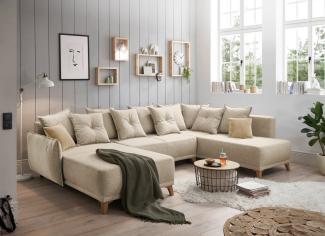 Wohnlandschaft beige mit Schlaffunktion - Pamplona